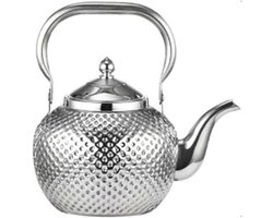 Allecto- Theeketel met zeef - Roestvrij staal - 1,2 liter - Waterkoker - Zilver - Geschikt voor inductie - Theepot voor losse thee - Ketel met gehamerde afwerking