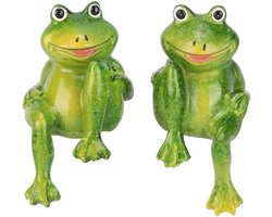 Allecto- Tuinkikkers - Decoratie - Groen - Standbeeld - Buiten - Kunst - Geschikt voor Binnen en Buiten - Groen 2 stuks hars kikkers standbeeld mooi binnen tuin buiten decoratie sculptuur voor kantoor thuis tuin ornament.