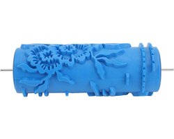 Allecto - Verfroller voor Wanddecoratie - Textuurverfroller - Klassieke Bloemen Reliëf - Rubberen Roller Gereedschap - Patroon Verfrollerborstel - Muren, Kasten - Geschikt voor Alle Modellen - Blauwe Verfroller met Patroon voor Wanddecoratie, 5 Inch.