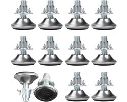 Allecto - Verstelbare meubelverhogers - Poten verstellen - Medium formaat - Polypropyleen - T-moer - Meubelverstellers voor tafel, stoel, bank en bed - Grijs - 12 stuks - Huis en kantoor décor optie.