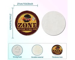 Allecto- Vintage metalen poster - Tinnen borden - BBQ Zone - Welkom - Restaurants Decor - Retro Rond Bord - Buffet Cafe Pubs Club Hotel Camping Winkels - Wall Art 27 x 27 cm.