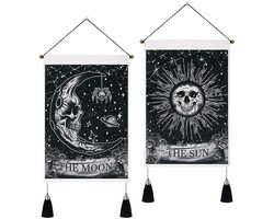 Allecto - Wanddecoratie - Tapestry Set van 2 - Uniek en Mysterieus - Zwart/Wit - Gothic Design - Perfect voor Slaapkamer en Woonkamer