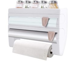 Allecto - Wandrolhouder - Keukenrolhouder - Praktisch en elegant design - Wit - Foliesnijder - Geschikt voor papieren handdoeken - Keukengereedschap