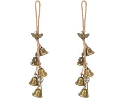 Allecto - Windgong Heksenklokken - Vintage Antiek Brons Metaal - Geluksmot Zon Charme - Handgemaakt - Decoratief - Hangend - Voor Huis en Tuin - Messing - 2 Stuks