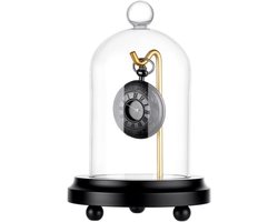 Allecto- Zakhorloge vitrine - horlogeglas display - koepelklok - heldere glazen bel - massief houten sokkel - gouden metalen haak - zakhorloges medailles verzamelstukken - 11,5 x 17 cm.