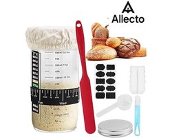 Allecto - Zuurdesem Starter Set - 730ML Glazen Zuurdesem Starter Pot Voor Zuurdesem Brood Bakken - Glazen Zuurdesem Pot Met Thermometer - Schraper - Datum Gemarkeerd Voedselplakband - Voor Thuis Bakken
