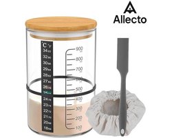 Allecto - Zuurdesem Starter Set - Zuurdesem Startpakket Met Houten Deksel En Stoffen Dop - 900ml Zuurdesem Starter Container - Glazen Zuurdesem Pot
