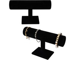 Allecto - Zwart Velours T-Bar Armbanden Sieraden Display Standaard - 2-Pack - Organiser Houder Rek - Zacht Fluweel - Geschikt voor Dames en Meisjes