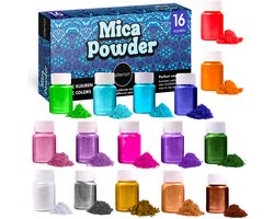 Allerion Mica Poeder Set – Knutselset – 16 verschillende kleuren poeder – Pigment Poeder