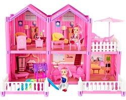 Allerion Poppenhuis – Met Meubels en Poppen – Inclusief Accessoires – 126-delig -  Roze