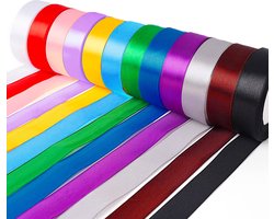 Allerion Satijnen Linten Set – 12 Kleuren Cadeaulint op Rol – 12 mm Breed en 22 Meter Lang – Satijnlint in Rood, Goud, Roze, Wit, Blauw, Zwart, Groen – Voor Knutselen, Cadeaus, Decoratie – Inclusief Luxe Geschenkdoos