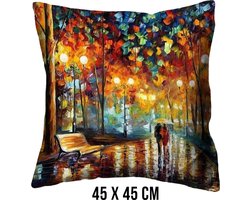 Allernieuwste® Kussen Abstract Regen Landschap - Kussenhoes polyester peach skin Perzikhuid - Graffiti Kussenovertrek - Kleur 45 x 45 cm