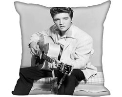 Allernieuwste® Kussen Elvis Presley The King 2 - Kussenhoes Katoen Linnen - Kussenovertrek Zwart Wit 45 x 45 cm