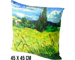 Allernieuwste® Kussen Groen Korenveld Vincent van Gogh - Kussenhoes polyester peach skin Perzikhuid - Kussenovertrek - Kleur groen 45 x 45 cm