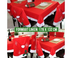 Allernieuwste® Rood-Wit Kerst Tafelkleed Tafel Decoratie - Xmas Dinner Versiering - Kerst Tafellaken Kerstkleed - 178 x 132 cm Rood Wit