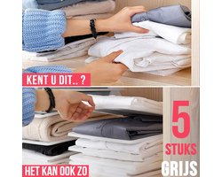 Allernieuwste Set 5 STUKS T-shirt Kleding Opbergsysteem GRIJS Kast Organizer - Ruimtebesparing Kledingkast Opberger - 32 x 26 xm - SET 5x kleur: GRIJS