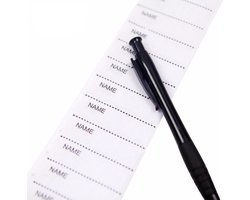 Allernieuwste Set Textiel Naam Labels - Wasbare Kleding Etiketten - Opstrijk Naamlabels - SET 200 Stuks + Pen - zwart,wit - 5.5*1.5cm