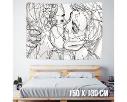 Allernieuwste Urban Loft Wandkleed Groot Wandtapijt Wanddecoratie Minimalisme Muurkleed Tapestry - Kussend Stel - Zwart Wit - 130 x 150 cm