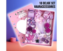 Allernieuwste.nl® 18-Delige Paarse Haaraccessoires Set voor Kinderen - Elastiekjes & Knipjes - Kinderkado