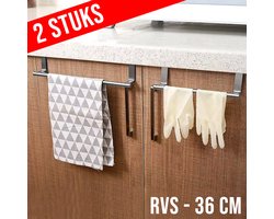Allernieuwste.nl® 2 Stuks Handdoekhouders voor Boven de Deur - Groot RVS Handdoekenrek - Keuken Kasten - 360 x 62 mm Handdoekrek Zilver ##