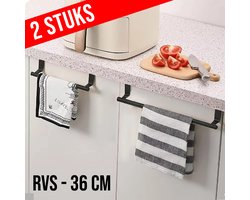 Allernieuwste.nl® 2 Stuks Handdoekhouders voor Boven de Deur Industrial Look - Groot RVS Handdoekenrek - Keuken Kasten - 360 x 62 mm Handdoekrek Zwart ##
