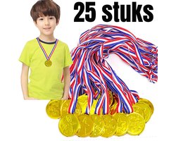 Allernieuwste.nl® 25x Gouden Medailles voor Kinderen - Uitdeelcadeaus Winnaar Kinderfeestje - Médailles d'or pour les enfants - Kindermedailles Met Lint - Goud 25 STUKS