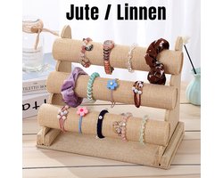 Allernieuwste.nl® 3-Laags Armband Display Sieraden Rek Sieradenstandaard LINNEN JUTE - 30x17x25 cm