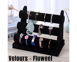 Allernieuwste.nl® 3-Laags Armband Display Sieraden Rek Sieradenstandaard Velours Kleur Zwart - 30x17x25 cm - Fluweel Velours ZWART