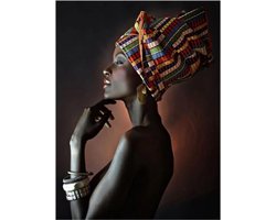 Allernieuwste.nl® Canvas Schilderij Naakte Vrouw met Hoofdband - Mens - Woonkamer - Kunst - Poster - Reproductie - 50 x 70 cm - Kleur