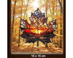 Allernieuwste.nl® Esdoornblad Raamhanger Zonsondergang Raamdecoratie – Acryl Glas-in-Loodstijl Raam decoratie - 15 x 15 cm
