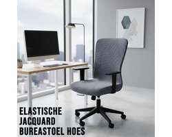Allernieuwste.nl® Grijze Jacquard Bureaustoelhoes – Elastisch, Afneembaar & Wasbaar – Ingeweven Patroon