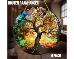 Allernieuwste.nl® Houten Raamhanger Raamdecoratie Oude Levensboom 2 - Kleurige Hangende Zonnevanger Rond Hout – Suncatcher Rond model 20 cm