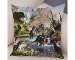 Allernieuwste.nl® Kussen Dinosaurussen - Kussenhoes polyester peach skin Perzikhuid Dinosaurus - Kussenovertrek - Kleur 45 x 45 cm