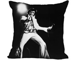 Allernieuwste.nl® Kussen Elvis Presley The King 3 - Kussenhoes Katoen Linnen - Kussenovertrek Zwart Wit 45 x 45 cm