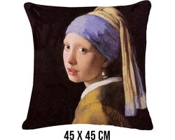 Allernieuwste.nl® Kussen Meisje met de Parel Johannes Vermeer - Kussenhoes Polyester Peach Skin Perzikhuid - Kussenovertrek - Kleur 45 x 45 cm