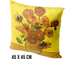 Allernieuwste.nl® Kussen Zonnebloemen Vincent Van Gogh - Kussenhoes polyester peach skin Perzikhuid - Kussenovertrek - Kleur Geel 45 x 45 cm