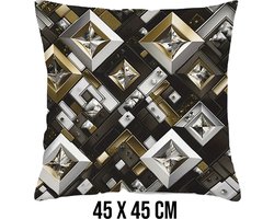 Allernieuwste.nl® Kussenhoes Geometrisch Goud Zilveren Blokken Kussen Polyester - Kussenovertrek - Kleur 45 x 45 cm %%