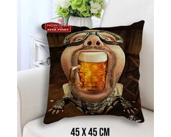 Allernieuwste.nl® Kussenhoes Grappige Bier Drinker - Kussenhoes polyester peach skin Perzikhuid - Kussenovertrek Humor Biertje - Kleur 45 x 45 cm