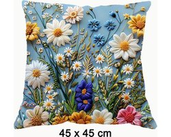 Allernieuwste.nl® Kussenhoes Mix Bloemen - Kussen Polyester 45x45 cm - Bloemen Kussenovertrek %%