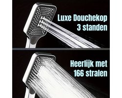 Allernieuwste.nl® Luxe Douchekop Regendouche 3 Sproeistanden en 166 Sproeiers Spa Wellness Handdouche Chrome