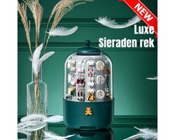 Allernieuwste.nl® LUXE Sieraden Rek Opberg Display Oplossing - Voor Oorbellen, Kettingen, Armbanden, Strikjes - 9 Lades - Roterend Stofvrij - Fashion Green