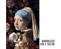 Allernieuwste.nl® Meisje met de Parel en Bloemen Wandkleed Groot XL Wandtapijt Wanddecoratie Muurkleed Tapestry - Johannes Vermeer - Kleur - 200 x 150 cm