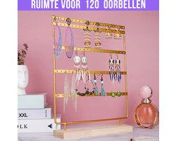 Allernieuwste.nl® Oorbellenrekje XXL Sieradenrekje Oorbellen Display Sieraden Rek Organizer - Voor 120 Oorbellen - HOUTEN VOET - 5 Verdiepingen - 35 x 26.5 x 7 cm - Kleur GOUD