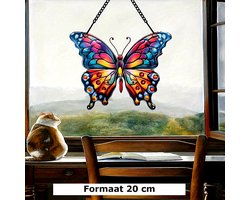 Allernieuwste.nl® Raamhanger Raamdecoratie Art Deco Vlinder - Kleurige Zonnevanger Acryl met Ketting - ArtDeco Kleurrijke Vlinder - Wandkunst Suncatcher 20 cm %%