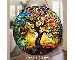 Allernieuwste.nl® Raamhanger Raamdecoratie Oude Levensboom 2 - Kleurige Hangende Zonnevanger Rond Acryl - Suncatcher Rond model 20 cm
