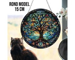 Allernieuwste.nl® Raamhanger Raamdecoratie Oude Levensboom - Kleurig - Hangend - Zonnevanger Rond Acryl - Suncatcher Rond model 15 cm