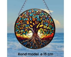Allernieuwste.nl® Raamhanger Raamdecoratie Oude Levensboom - Kleurige Hangende Zonnevanger Rond Acryl - Suncatcher Rond model 15 cm %%