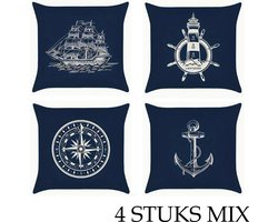 Allernieuwste.nl® SET van 4 Kussenhoezen Nautisch 1 - Sierkussenhoezen - 45x45cm - Vintage Stijl