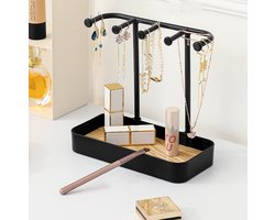Allernieuwste.nl® Sieradenstandaard Display Kettingen, Armbanden, Ringen, Oorbellen - Multifunctioneel Opberg Rek met Bakje - PVC 20 x 19 cm - ZWART