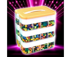 Allernieuwste.nl® Sterke Speelgoed Opbergbox - Sorteerdoos voor Bouwstenen 3 lagen met Onderverdelingen - Kleur Geel
